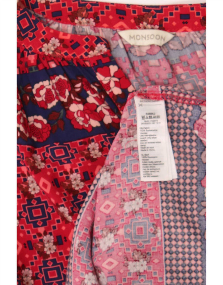 Monsoon Chemisier à manches longues pour femme UK 44 Large Viscose géométrique rouge