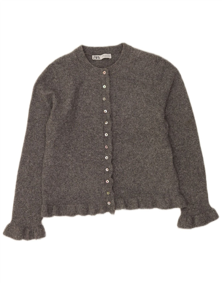 Zara Cardigan Femme Pull UK 10 Petit Gris Polyester