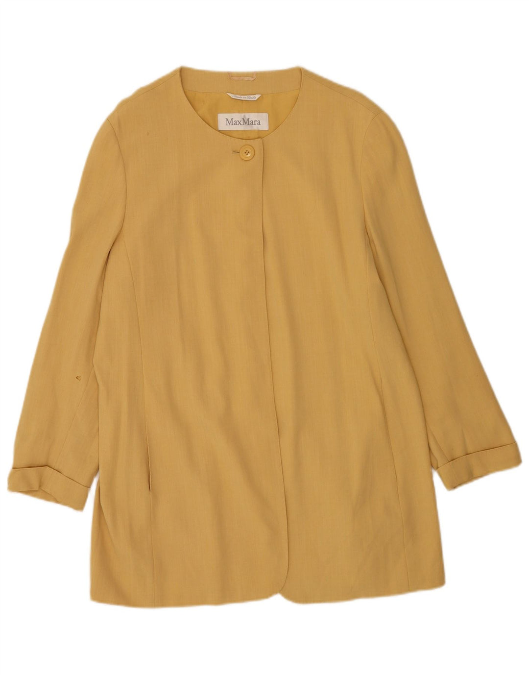 Max Mara Veste blazer longue à 1 bouton pour femme UK 16 Large Jaune