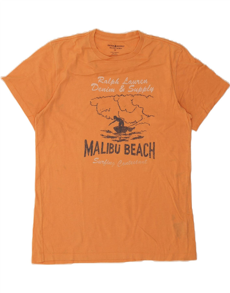 RALPH LAUREN Mens Graphic T-Shirt Top Medium Orange Cotton Vintage Ralph Lauren and Second-Hand Ralph Lauren from Messina Hembry 