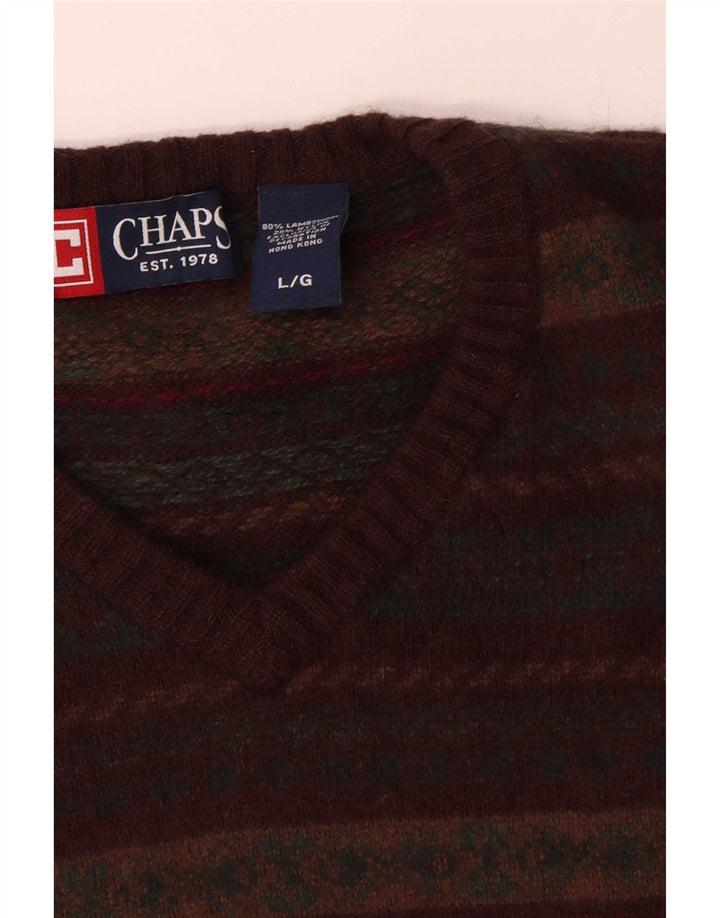 Chaps Pull col V pour homme en laine d'agneau Fair Isle multicolore
