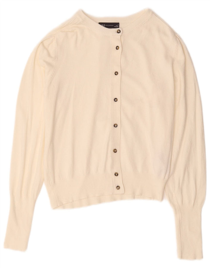 Marks & Spencer Pull Cardigan pour Femme UK 12 Medium Off White Viscose