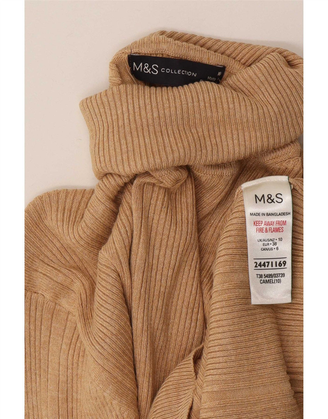 Marks & Spencer Pull col roulé pour femme UK 10 Small Beige Viscose