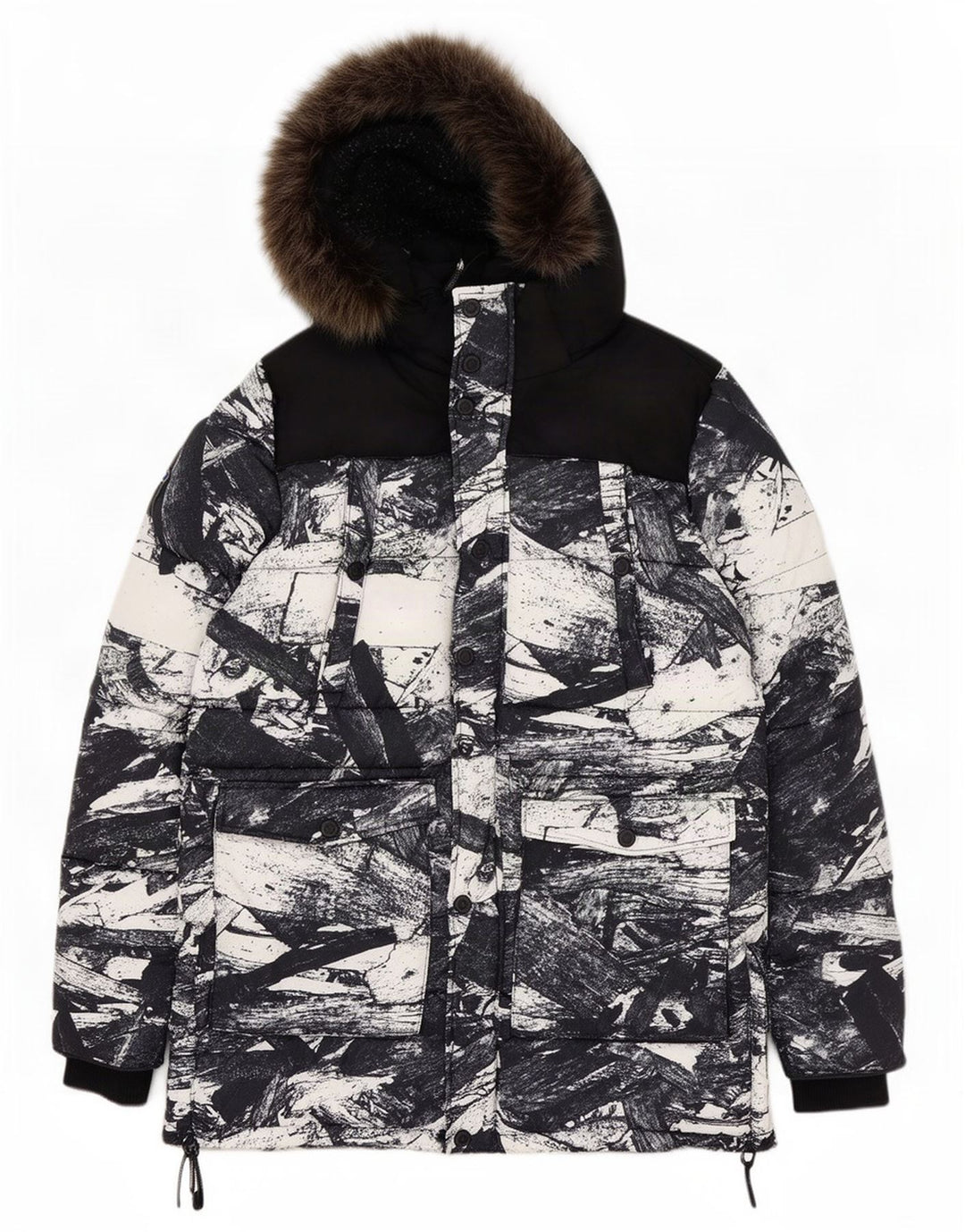 Superdry Veste de ski à capuche pour homme UK 42 XL Noir Géométrique Polyester