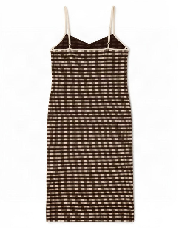 Topshop Femme Petite Robe Slip UK 12 Polyester Rayé Marron Moyen