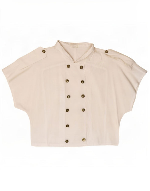 vintage Femmes Militaire Crop Chemise À Manches Courtes Blouse IT 46 Grand Blanc