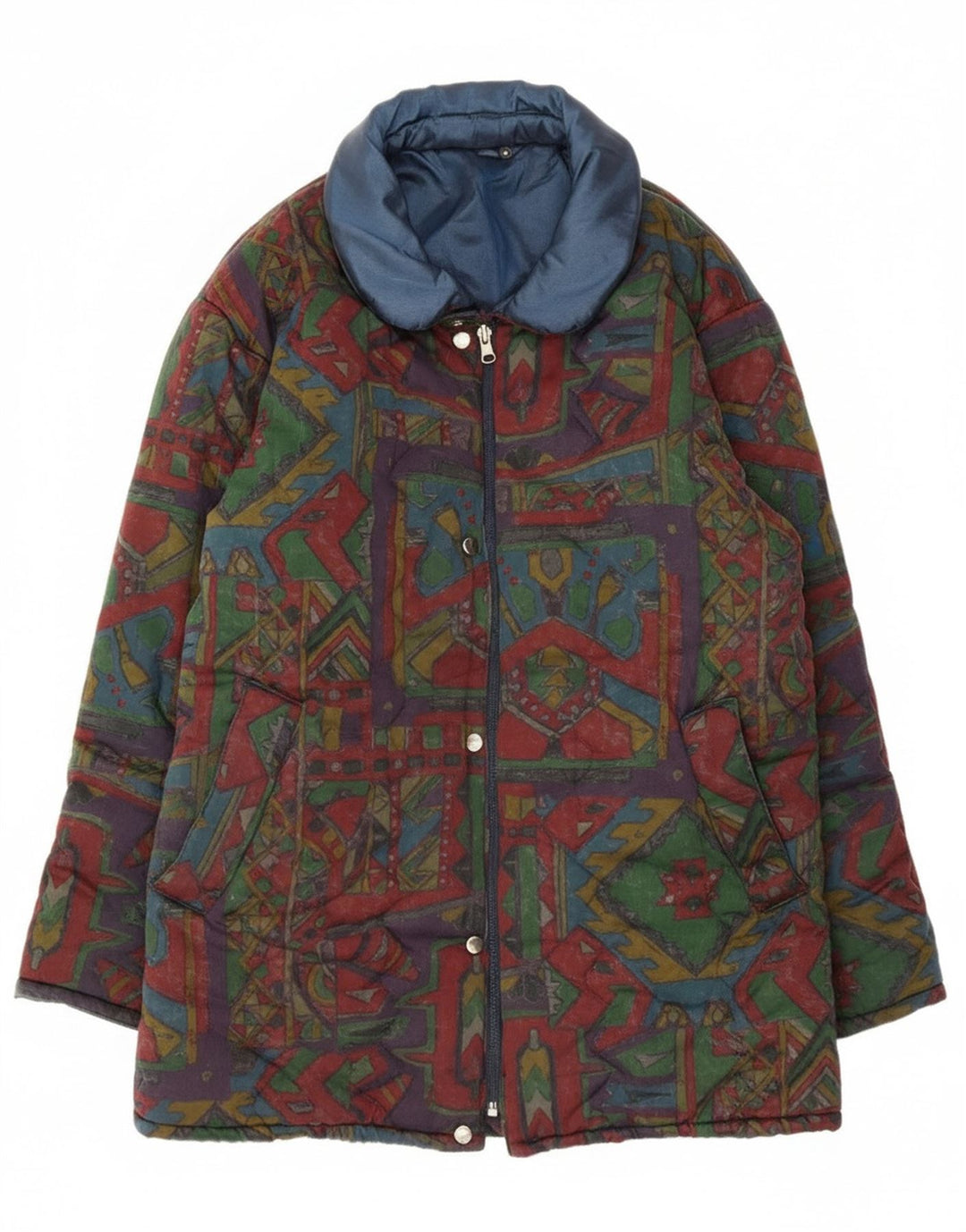 vintage Mens Réversible Rembourré Veste UK 40 Grand Multicolore Géométrique
