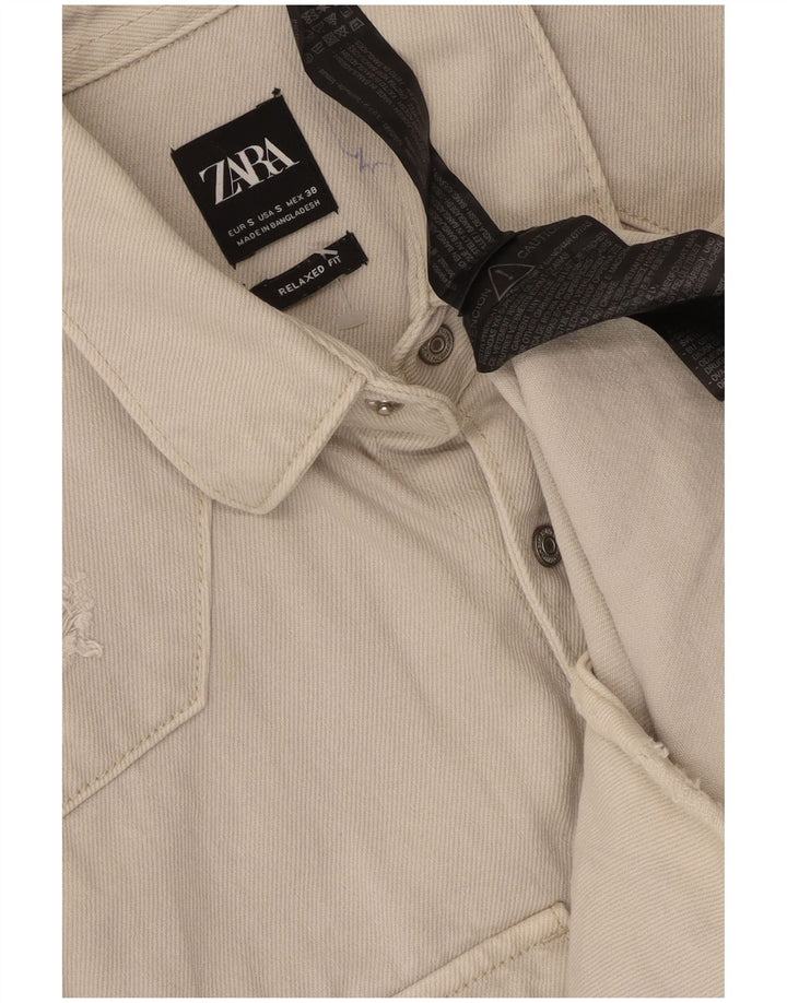 Zara Femme Chemise En Jean Coupe Décontractée Petit Coton Beige