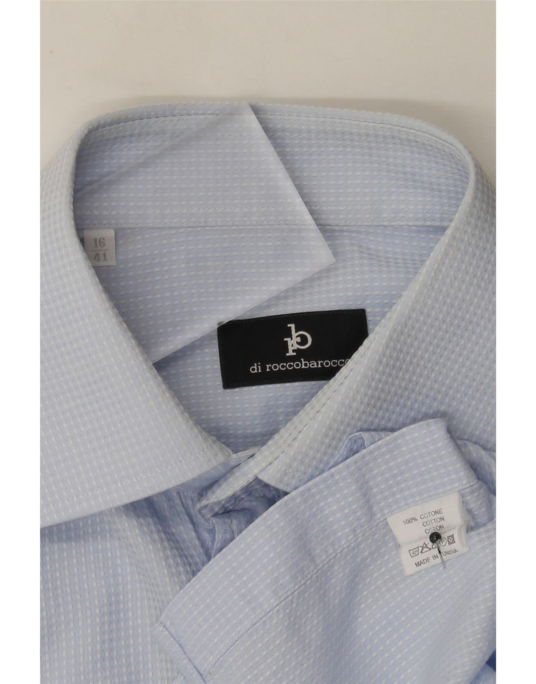 Roccobarocco Chemise homme Taille 41 16 Grand coton tacheté bleu