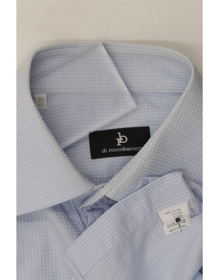Roccobarocco Chemise homme Taille 41 16 Grand coton tacheté bleu