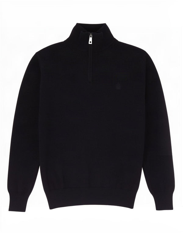 Marina Yachting Pull à col zippé pour homme Petite laine vierge bleu marine