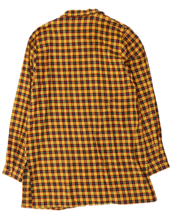 Vintage Womens Longline Shirt UK 14 Large Yellow Check Cotton