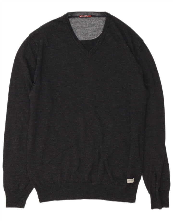 Carrera Pull Col V Homme Gris Moyen Laine Mérinos