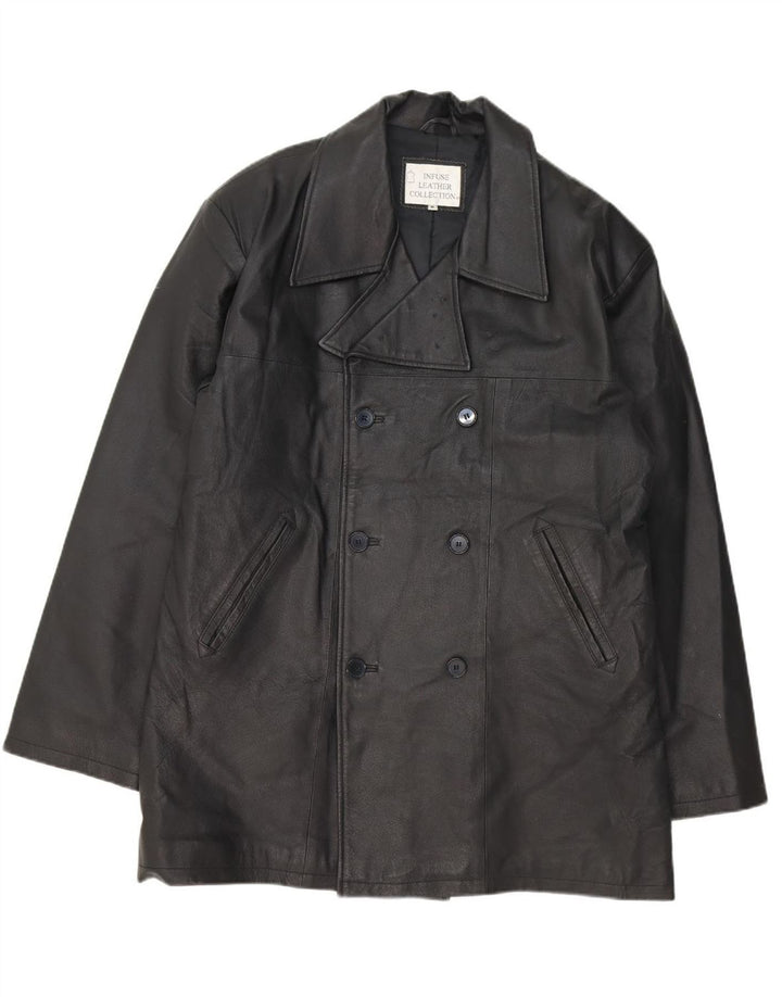 VINTAGE Mens Leather Coat UK 38 Medium Black Leather