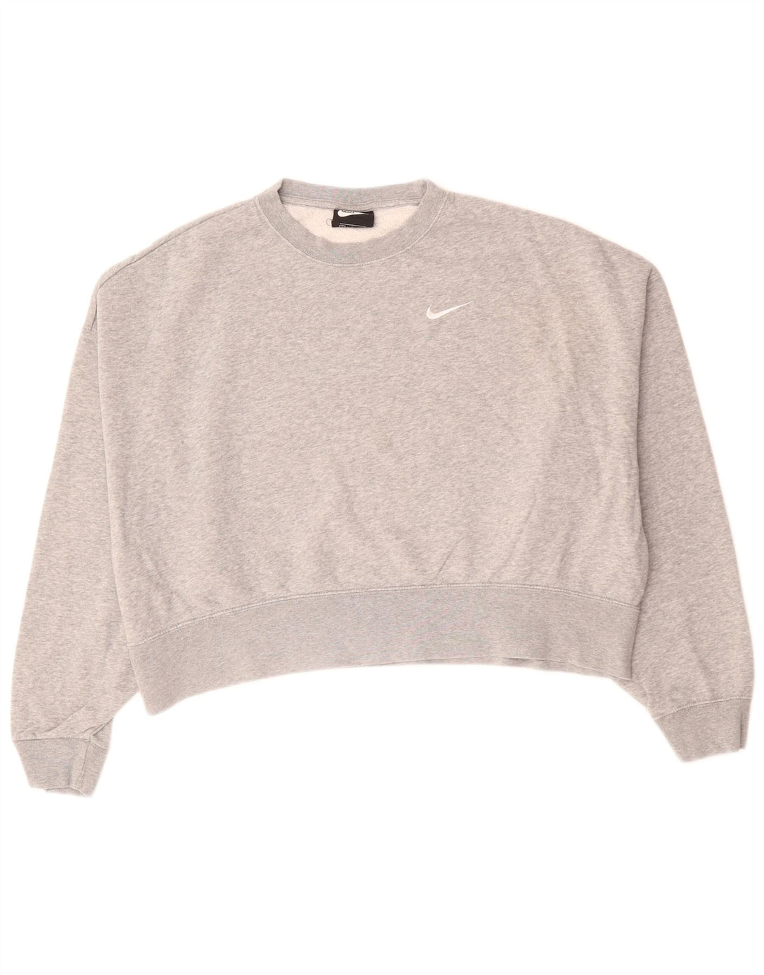 NIKE Femmes Surdimensionné Crop Sweatshirt Jumper UK 10 Petit Gris Coton
