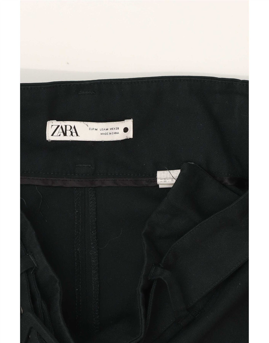 Zara Pantalon court à jambe large pour femme Medium W30 L25 Vert Polyester
