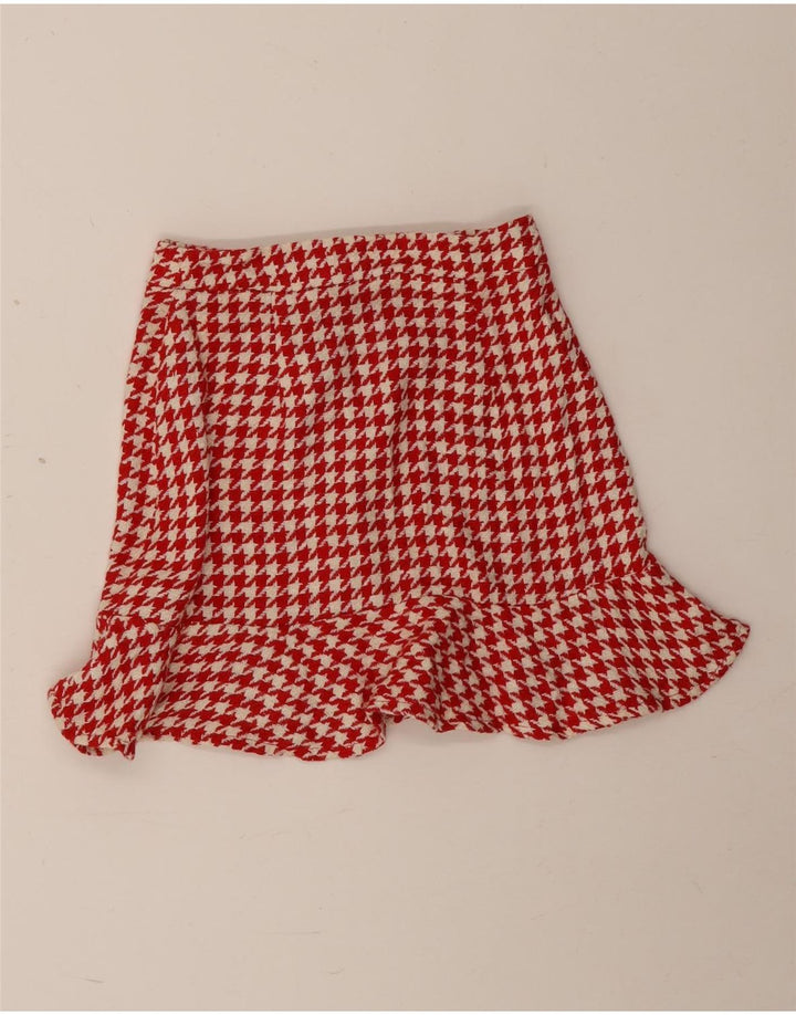 Zara Femme Mini Jupe XS W24 Rouge Pied De Poule Coton