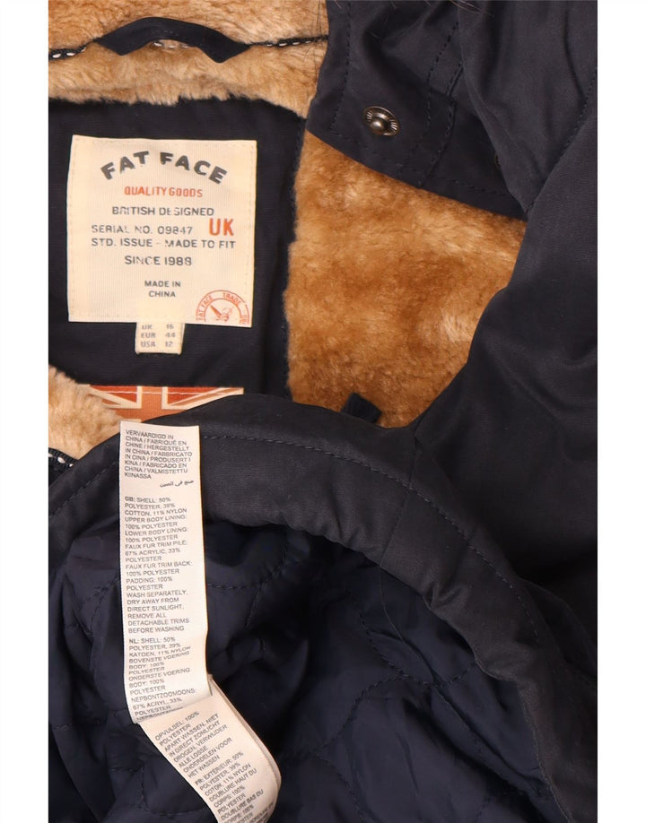 Fat Face Veste Sherpa Parka à capuche pour femme UK 16 Large Bleu marine Polyester