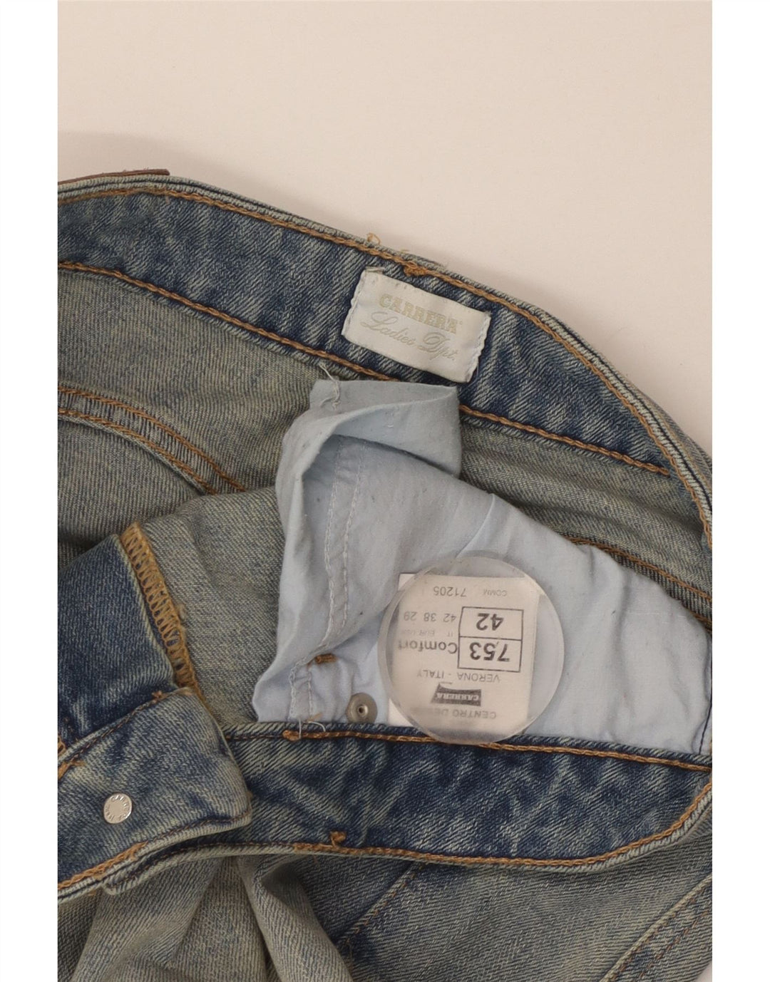 Carrera Jean fuselé effet vieilli pour femme IT 42 Medium W29 L29 Bleu Coton