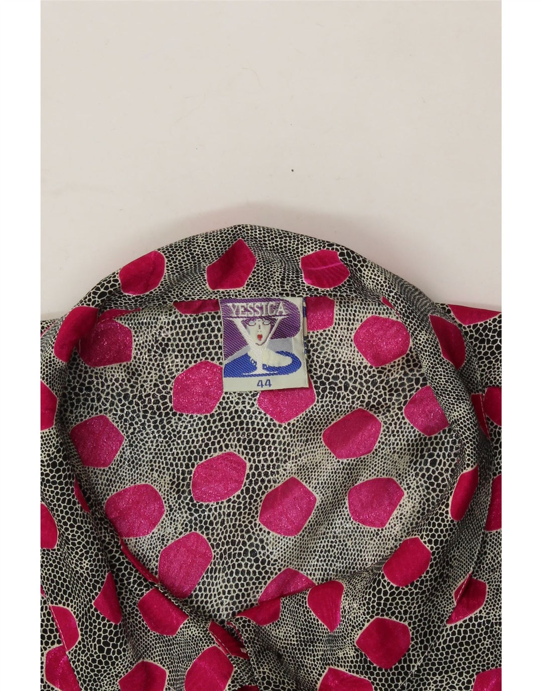YESSICA Womens Abstract Pattern Crop Shirt Blouse EU 44 XL Grey Polyester Vintage Yessica and Second-Hand Yessica from Messina Hembry 