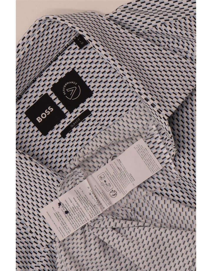 Hugo Boss Chemise Slim Fit Homme Taille 41 16 Grand Bleu Géométrique Polyamide