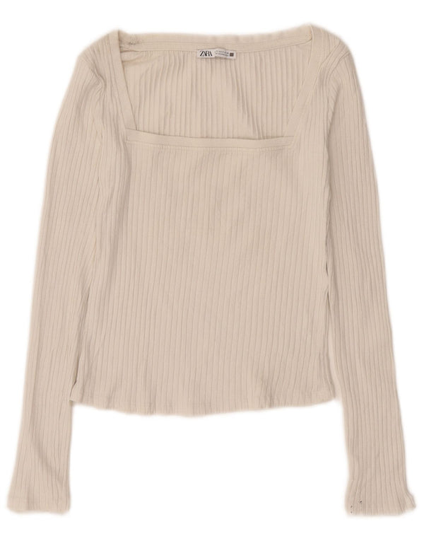 Zara Womens Crop Top Manches Longues UK 10 Petit Beige