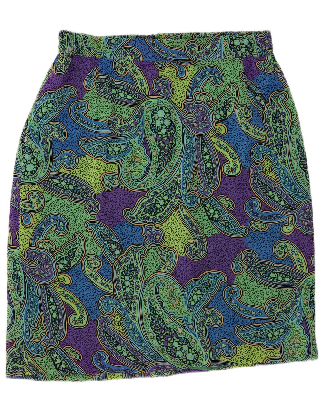 jupe crayon femme vintage IT 44 Medium W34 Vert Paisley Polyester