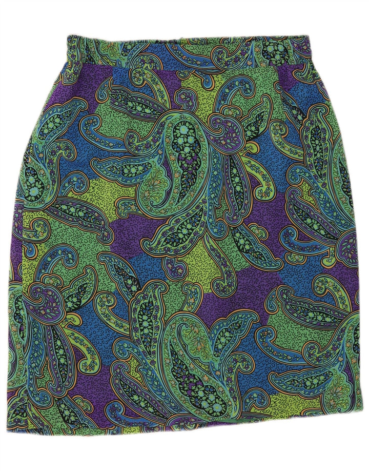 jupe crayon femme vintage IT 44 Medium W34 Vert Paisley Polyester