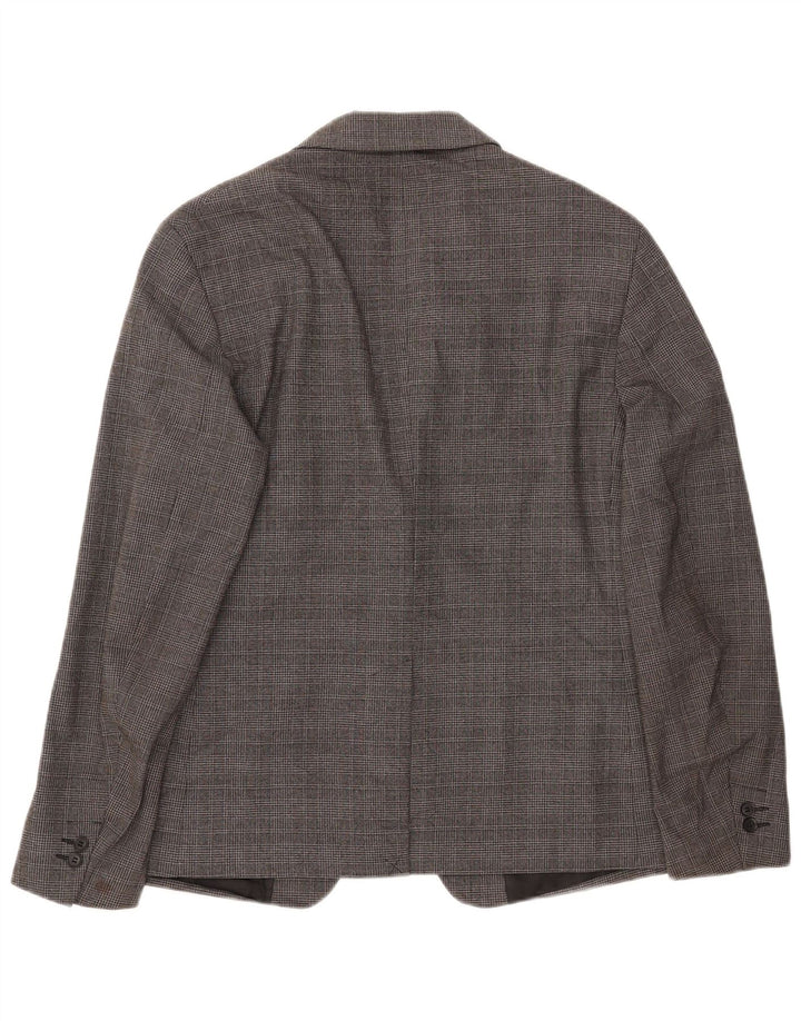 ZARA Hommes 1 Bouton Blazer Veste EU 50 Gris Moyen Pied-de-Poule Polyester