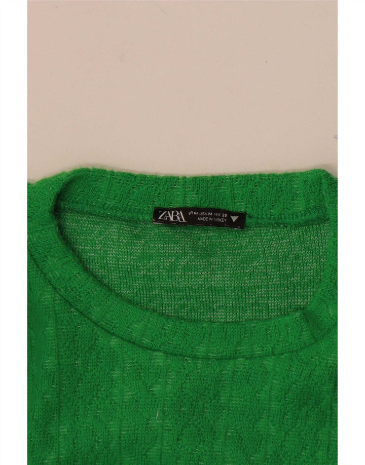 Zara Womens Crop Top Manches Longues UK 12 Vert Moyen