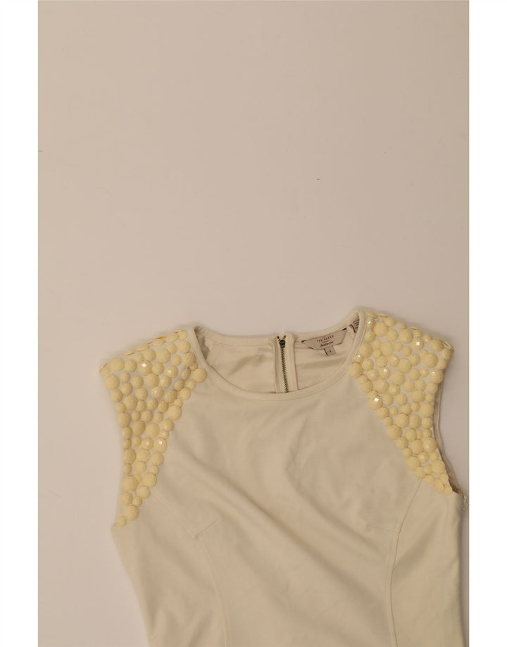 TED BAKER Womens Sleeveless Bodycon Dress Size 3 Medium Off White Vintage Ted Baker and Second-Hand Ted Baker from Messina Hembry 
