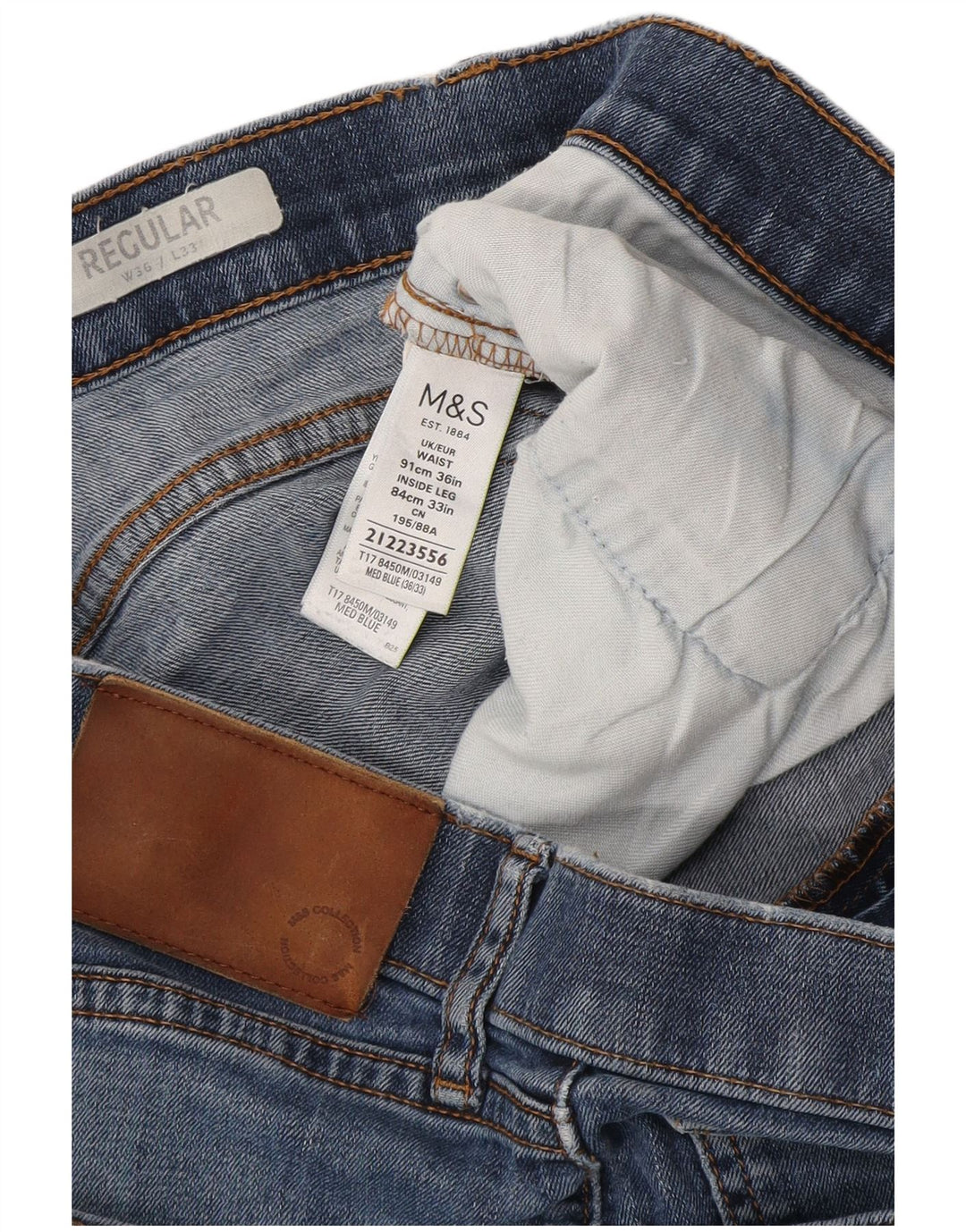 Marks & Spencer Jean droit régulier pour homme W36 L33 bleu coton