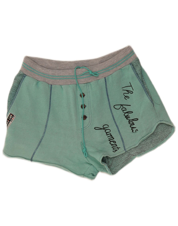 Adidas Womens Graphic Sport Shorts UK 6 XS Green Colourblock Cotton