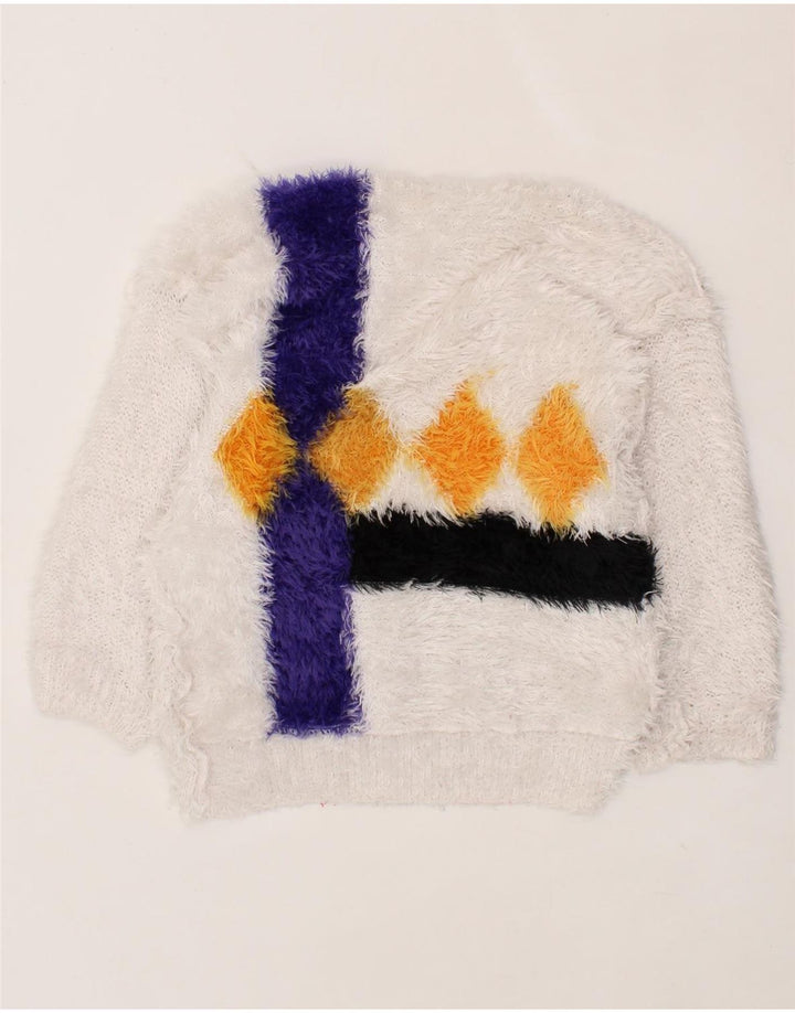 VINTAGE Womens Boat Neck Jumper Sweater UK 14 Medium White Argyle/Diamond Vintage Vintage and Second-Hand Vintage from Messina Hembry 