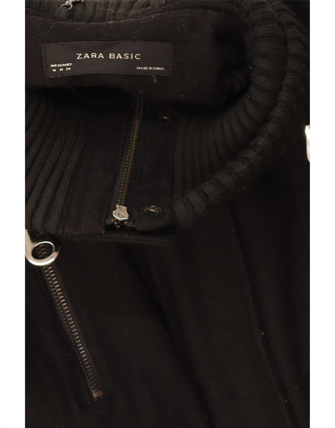 Zara Womens Bomber Jacket UK 14 Laine noire moyenne