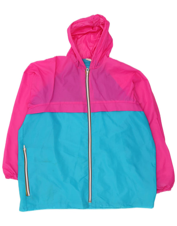veste de pluie à capuche vintage pour homme UK 44 2XL Bleu Colourblock Polyamide