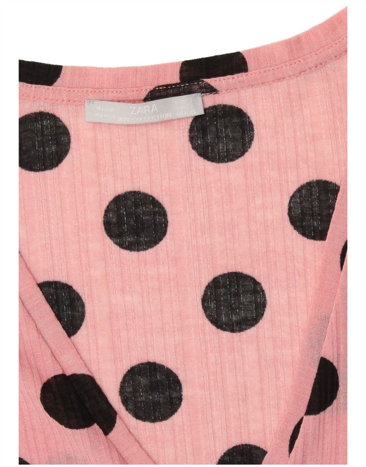 Zara Womens Crop Blouse Top UK 10 Petit Rose à Pois