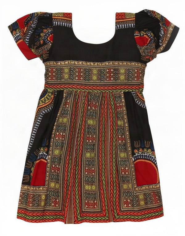 vintage Womens Empire Dress UK 12 Moyen Festival Géométrique Multicolore
