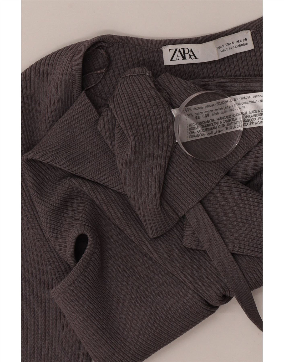 Zara Femme Découpé Crop Top UK 10 Petit Gris Viscose