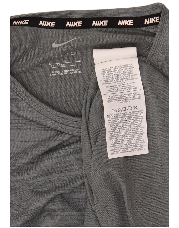 NIKE Garçons Dri Fit T-Shirt Top 12-13 ans Grand Gris Rayé Polyester