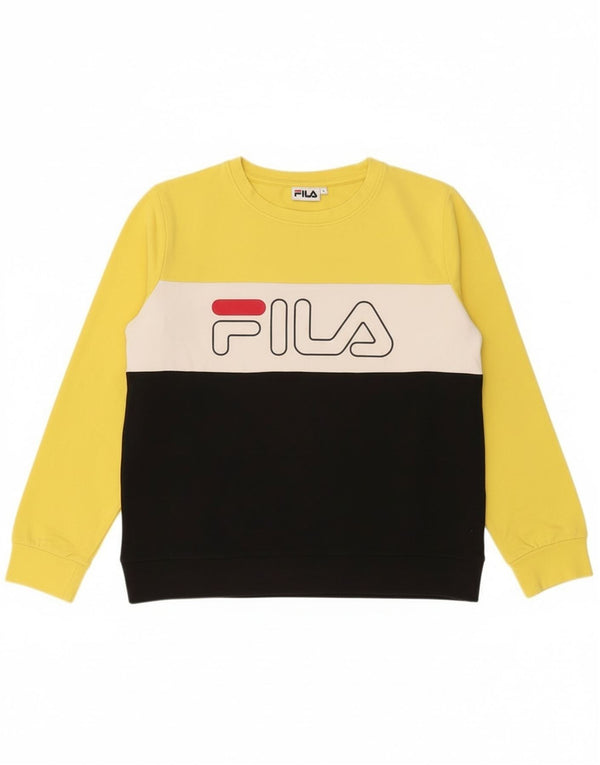 Fila Womens Graphic Sweatshirt Jumper UK 16 Large Jaune Colorblock Coton