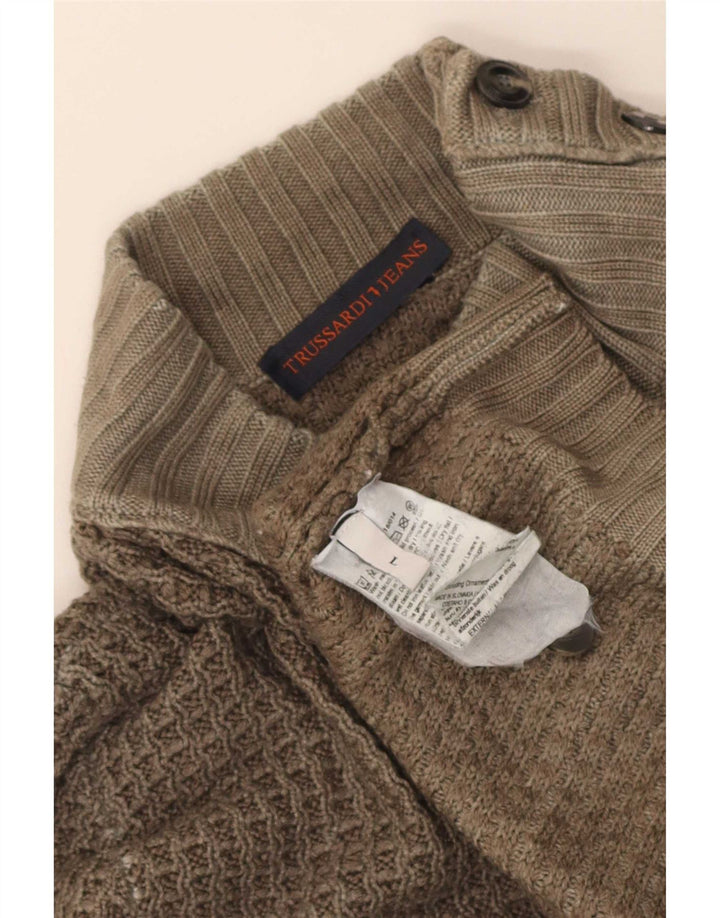 Trussardi Jeans Pull Col Roulé Homme Large Kaki Laine