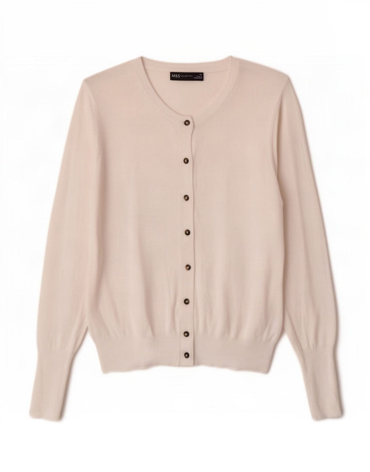 Marks & Spencer Pull Cardigan pour Femme UK 12 Viscose Blanche Moyenne