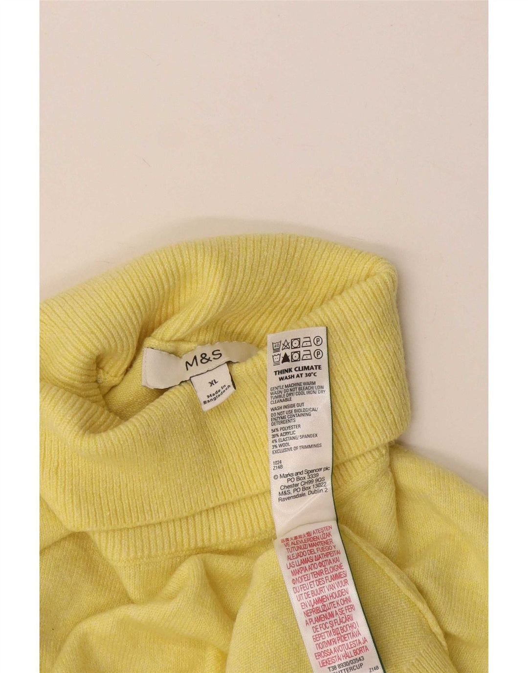 Marks & Spencer Pull col roulé pour femme UK 18 XL Jaune Polyester
