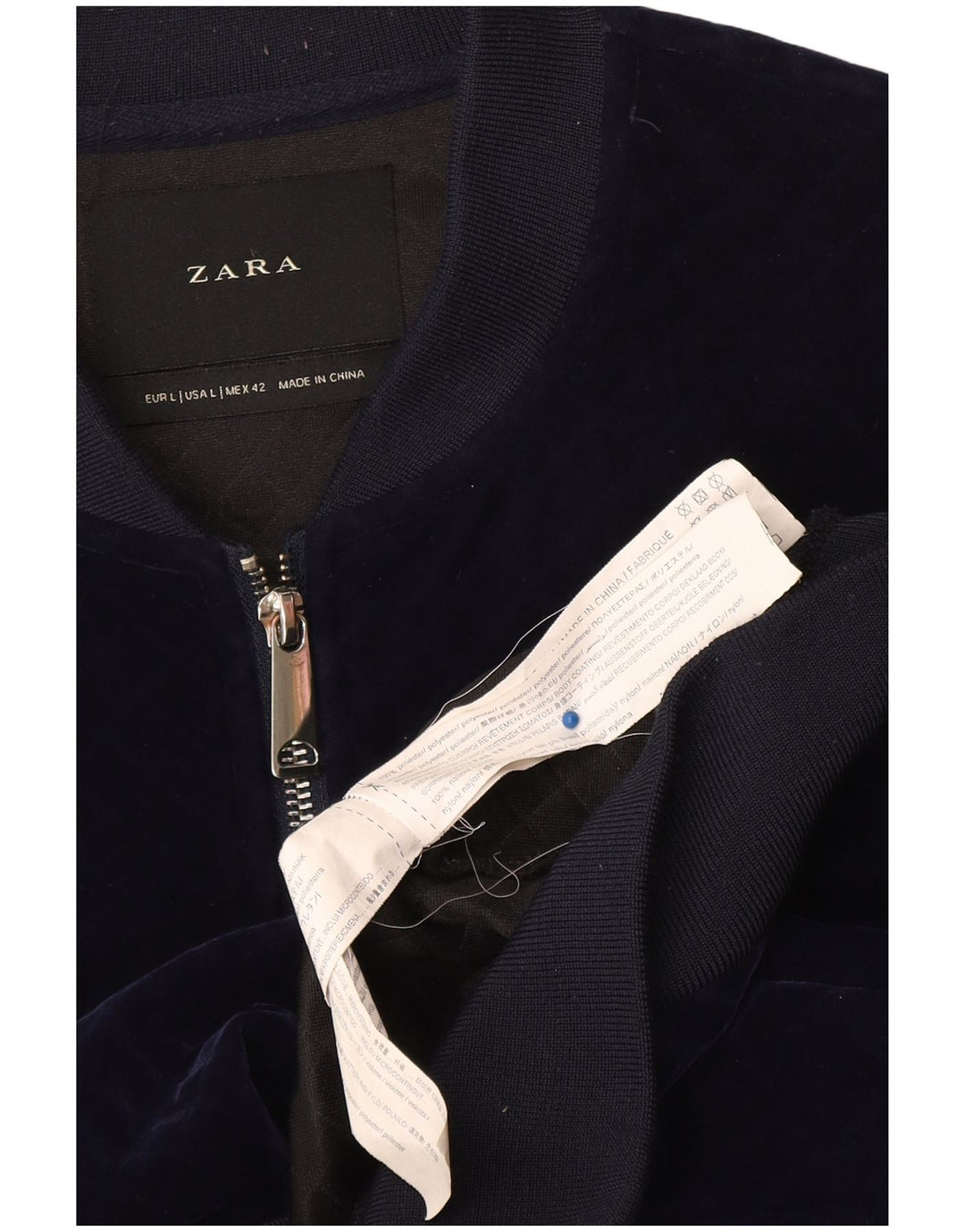 Zara Veste bomber en velours pour homme UK 40 Large Bleu marine Polyester