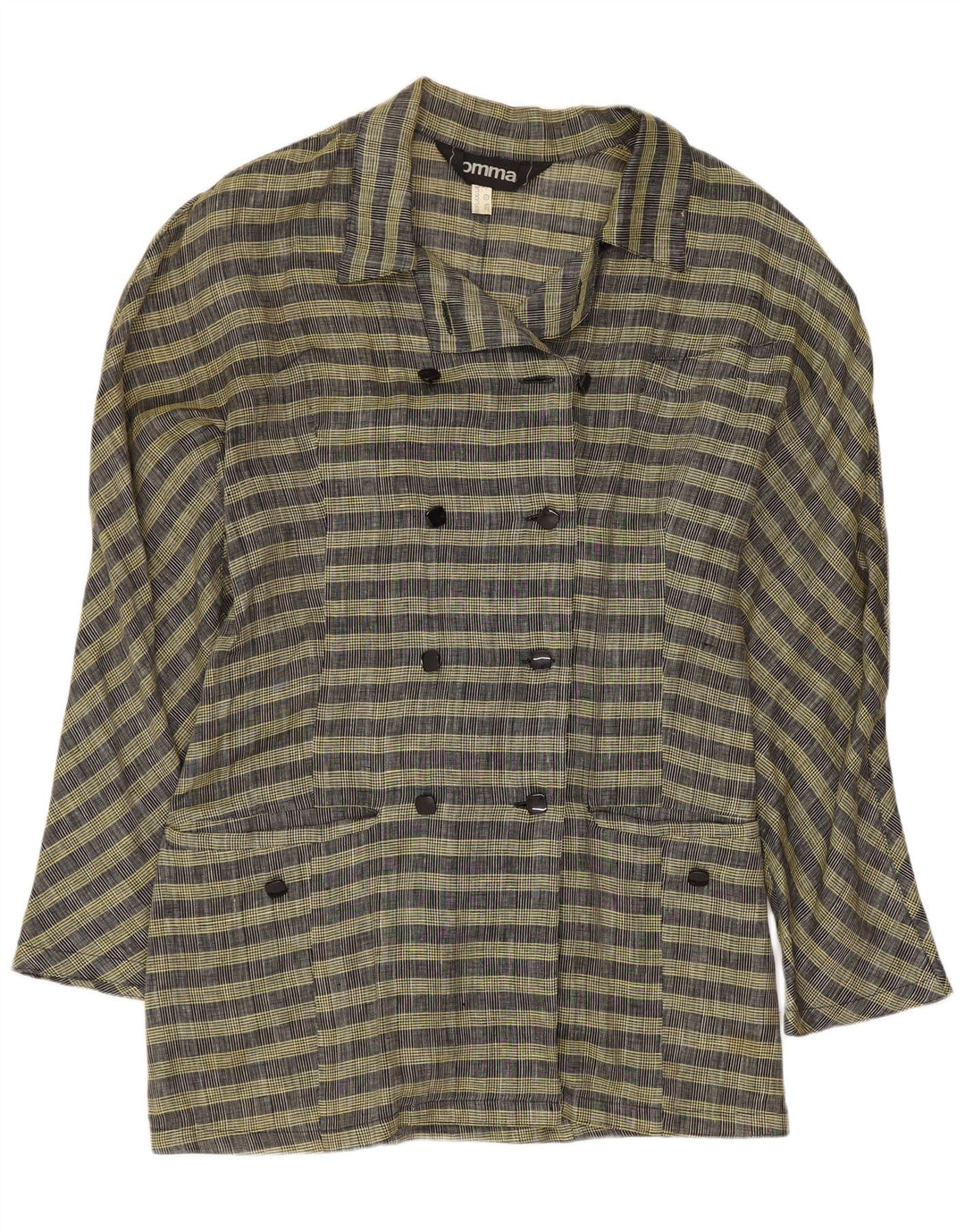 Comma, Veste Blazer Croisée Femme UK 14 Large Yellow Check Wool