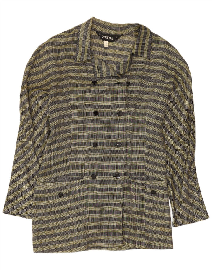 Comma, Veste Blazer Croisée Femme UK 14 Large Yellow Check Wool