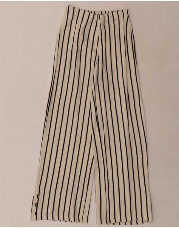 Zara Pantalon décontracté à jambe large pour fille 13-14 ans W22 L27 Beige à fines rayures