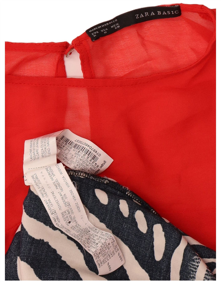 Zara Robe trapèze basique sans manches pour femme UK 12 Rouge moyen géométrique moderne