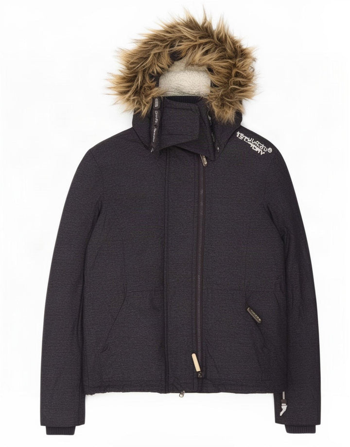Superdry Veste coupe-vent à capuche pour femme UK 12 Gris moyen Polyester